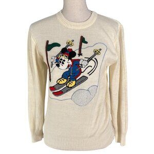 vintage Sunday Comics Mickey Mouse Sweater ivory ski embroidered S M L Disney